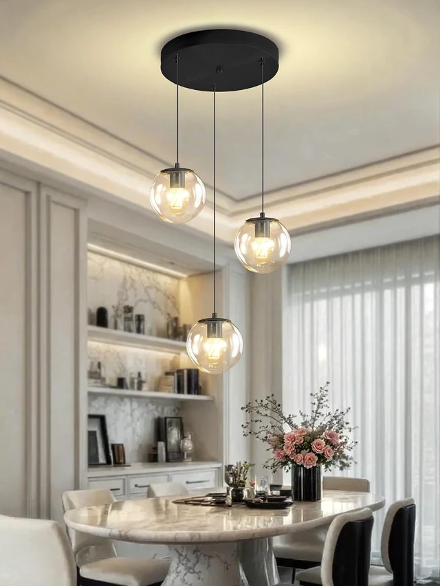 Alt view image 3 of 7 - ykolupty 3-Light Small Chandelier LED Modern Glass Globe Pendant Light Chandeliers for Entryway Lighting Fixture Bedroom and Dining Room