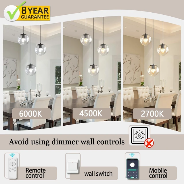 Alt view image 4 of 7 - ykolupty 3-Light Small Chandelier LED Modern Glass Globe Pendant Light Chandeliers for Entryway Lighting Fixture Bedroom and Dining Room