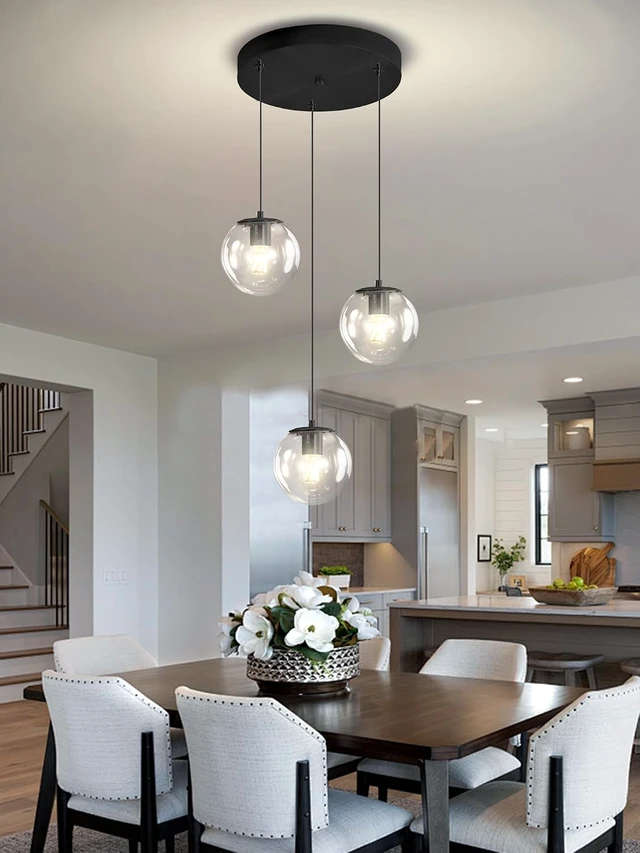 Alt view image 6 of 7 - ykolupty 3-Light Small Chandelier LED Modern Glass Globe Pendant Light Chandeliers for Entryway Lighting Fixture Bedroom and Dining Room