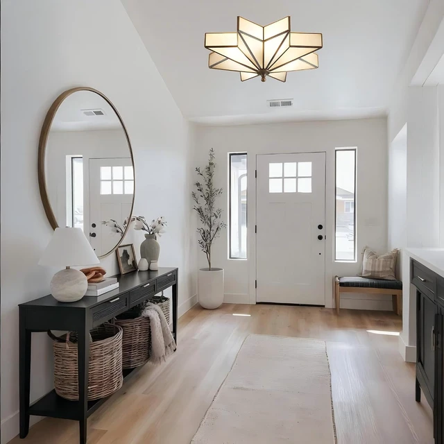 Alt view image 3 of 7 - LIGHTLAND 19.7 Inch Star Brass Ceiling Light, 4 Lights Flush Mount Ceiling Lamp with Glass Lampshade, Art Deco Close to Ceiling Light Fixtures for Bedroom Living Room Entryway Hallway, Bronze Color