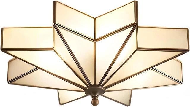 Main image of LIGHTLAND 19.7 Inch Star Brass Ceiling Light, 4 Lights Flush Mount Ceiling Lamp with Glass Lampshade, Art Deco Close to Ceiling Light Fixtures for Bedroom Living Room Entryway Hallway, Bronze Color