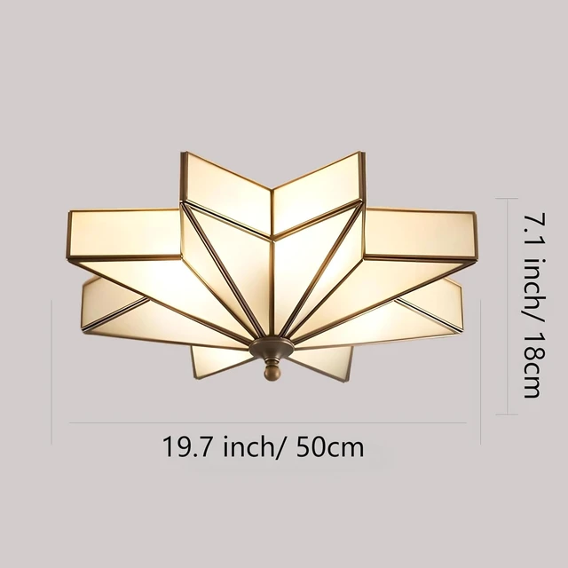 Alt view image 4 of 7 - LIGHTLAND 19.7 Inch Star Brass Ceiling Light, 4 Lights Flush Mount Ceiling Lamp with Glass Lampshade, Art Deco Close to Ceiling Light Fixtures for Bedroom Living Room Entryway Hallway, Bronze Color