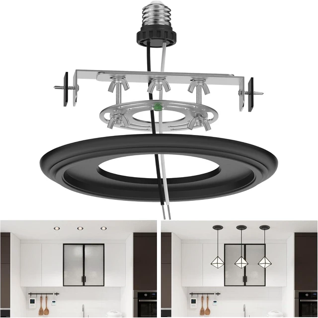 Main image of Recessed to Pendant Light Converter Kit - 6 Inch Can Light Conversion, Includes E26 Socket, Mounting Bracket, Round Ceiling Plate & 3D Black Cover