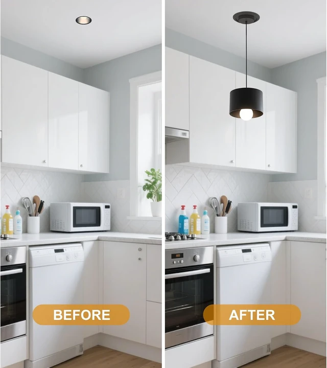 Alt view image 2 of 6 - Recessed to Pendant Light Converter Kit - 6 Inch Can Light Conversion, Includes E26 Socket, Mounting Bracket, Round Ceiling Plate & 3D Black Cover