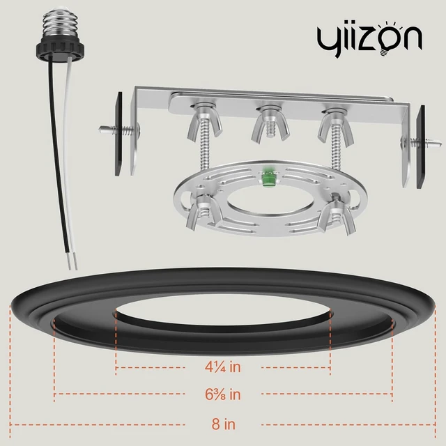 Alt view image 3 of 6 - Recessed to Pendant Light Converter Kit - 6 Inch Can Light Conversion, Includes E26 Socket, Mounting Bracket, Round Ceiling Plate & 3D Black Cover