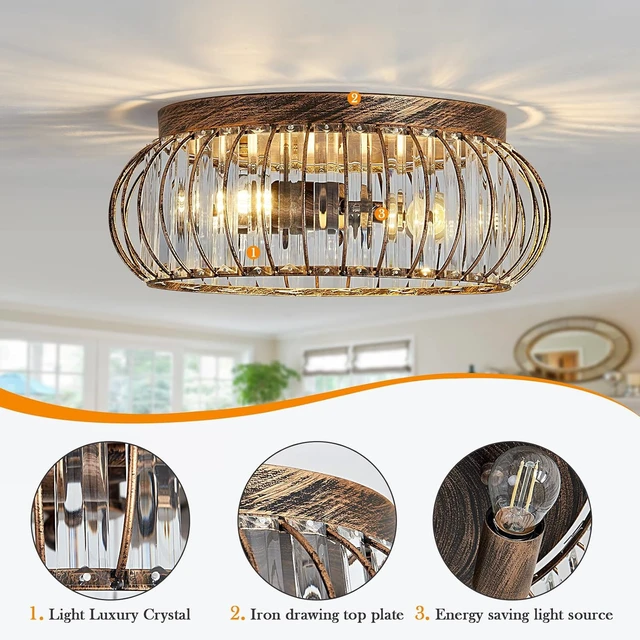 Alt view image 3 of 7 - YYJLX Modern Crystal Ceiling Light Oil Rubbed Bronze Flush Mount Ceiling Light Fixture 3 Light Ceiling Chandelier for Hallway Bedroom Bathroom Foyer Living Room Dining Room Kitchen.