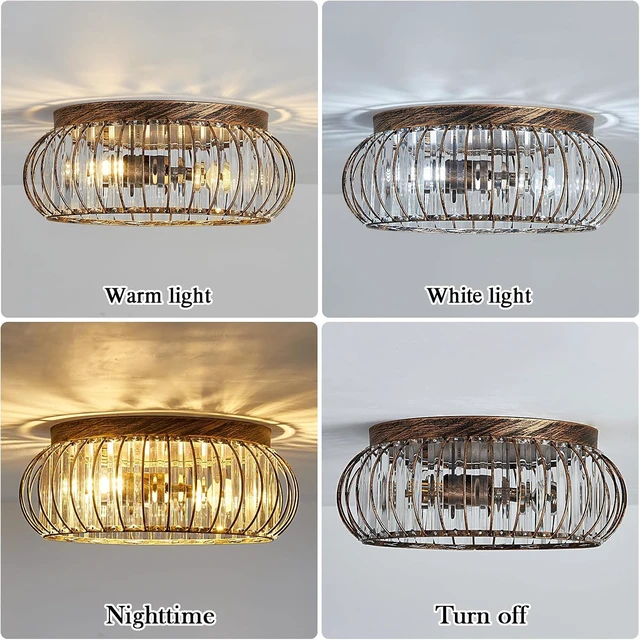 Alt view image 4 of 7 - YYJLX Modern Crystal Ceiling Light Oil Rubbed Bronze Flush Mount Ceiling Light Fixture 3 Light Ceiling Chandelier for Hallway Bedroom Bathroom Foyer Living Room Dining Room Kitchen.