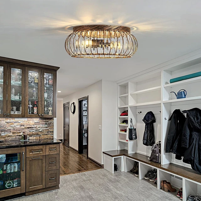 Alt view image 6 of 7 - YYJLX Modern Crystal Ceiling Light Oil Rubbed Bronze Flush Mount Ceiling Light Fixture 3 Light Ceiling Chandelier for Hallway Bedroom Bathroom Foyer Living Room Dining Room Kitchen.