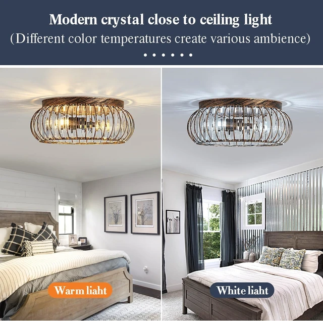 Alt view image 5 of 7 - YYJLX Modern Crystal Ceiling Light Oil Rubbed Bronze Flush Mount Ceiling Light Fixture 3 Light Ceiling Chandelier for Hallway Bedroom Bathroom Foyer Living Room Dining Room Kitchen.