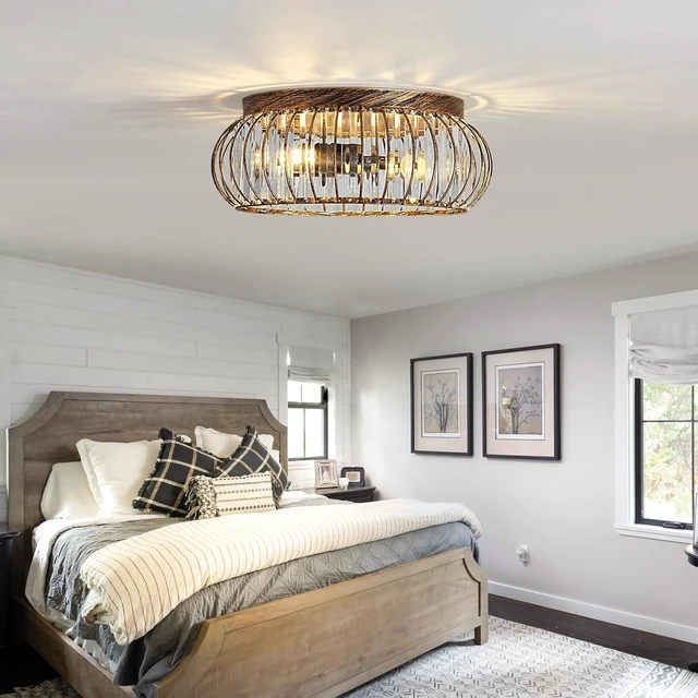 Alt view image 7 of 7 - YYJLX Modern Crystal Ceiling Light Oil Rubbed Bronze Flush Mount Ceiling Light Fixture 3 Light Ceiling Chandelier for Hallway Bedroom Bathroom Foyer Living Room Dining Room Kitchen.