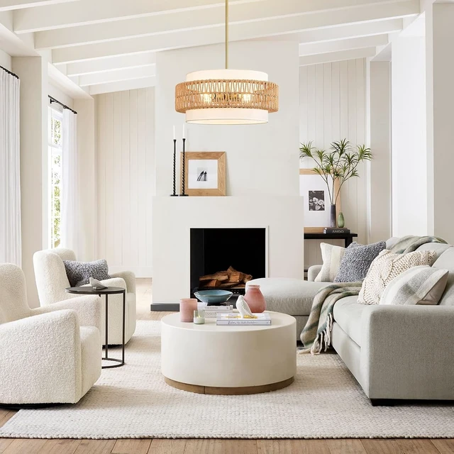 Alt view image 6 of 7 - 19.7" Rattan Chandelier for Dining Room, 4-Light Boho Pendant Hanging Light