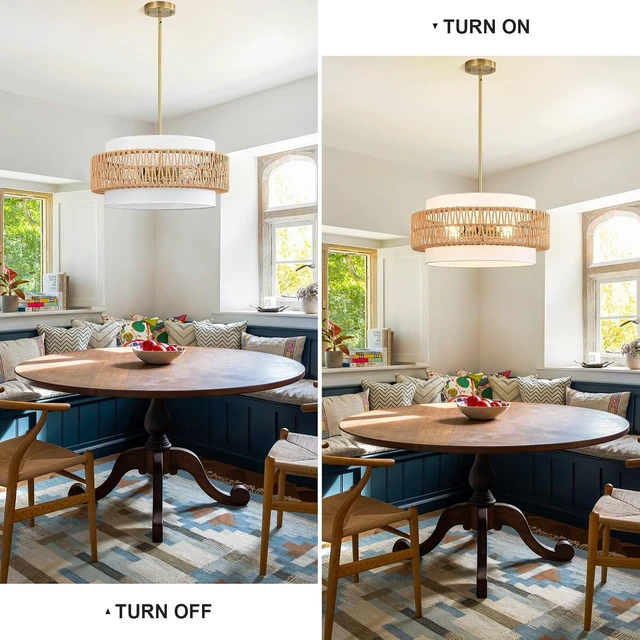 Alt view image 5 of 7 - 19.7" Rattan Chandelier for Dining Room, 4-Light Boho Pendant Hanging Light