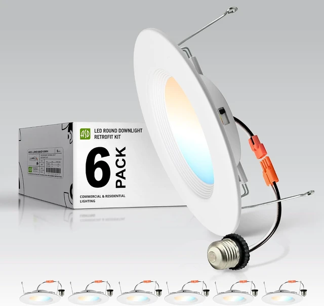 Main image of ASD 6 Pack Retrofit LED Recessed Lighting 6 Inch, 5CCT Wafer Lights