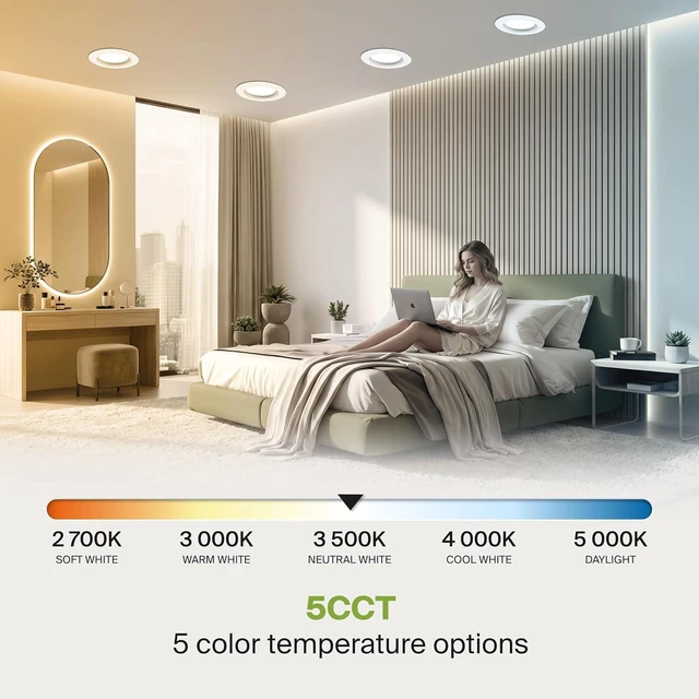 Alt view image 5 of 7 - ASD 6 Pack Retrofit LED Recessed Lighting 6 Inch, 5CCT Wafer Lights