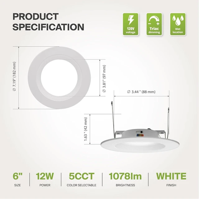 Alt view image 7 of 7 - ASD 6 Pack Retrofit LED Recessed Lighting 6 Inch, 5CCT Wafer Lights
