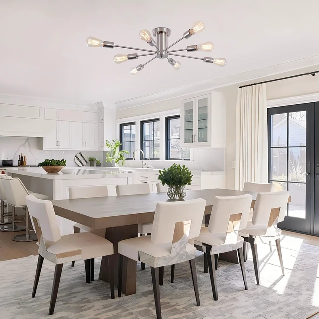 Alt view image 2 of 7 - Modern Sputnik Chandelier, 8-Light Ceiling Light Fixture - E26 Base