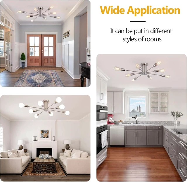 Alt view image 5 of 7 - Modern Sputnik Chandelier, 8-Light Ceiling Light Fixture - E26 Base