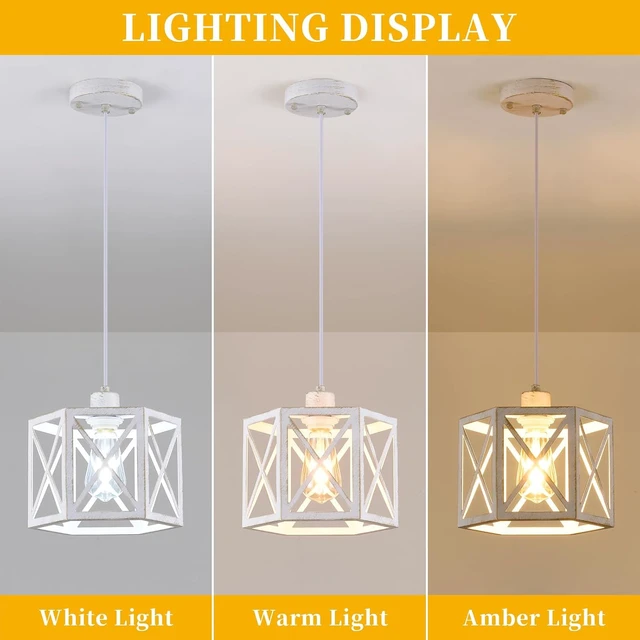 Alt view image 5 of 7 - XSDeTu 2 Pack Pendant Lights for Kitchen Island, Modern Pendant Lighting with White Hexagonal Cage, Vintage Metal Ceiling Lights, Adjustable Lantern Hanging Light Fixture for Foyer Entryway Bedroom