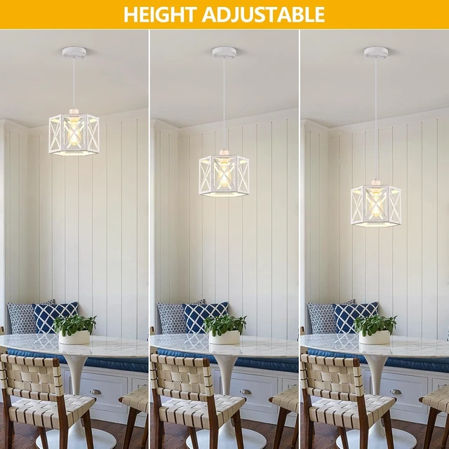 Alt view image 4 of 7 - XSDeTu 2 Pack Pendant Lights for Kitchen Island, Modern Pendant Lighting with White Hexagonal Cage, Vintage Metal Ceiling Lights, Adjustable Lantern Hanging Light Fixture for Foyer Entryway Bedroom