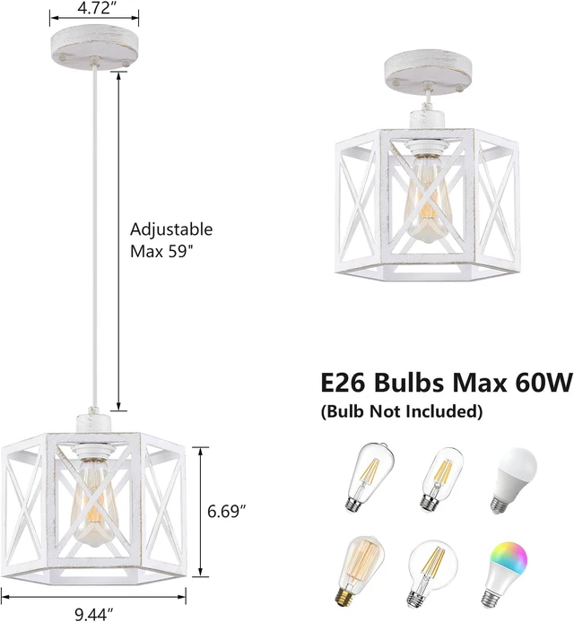 Alt view image 6 of 7 - XSDeTu 2 Pack Pendant Lights for Kitchen Island, Modern Pendant Lighting with White Hexagonal Cage, Vintage Metal Ceiling Lights, Adjustable Lantern Hanging Light Fixture for Foyer Entryway Bedroom