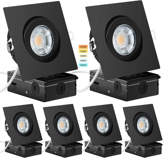 Main image of KnLnny Ware Black Square Gimbal Recessed Spot Lights 4 Inch 6 Pack,dimmable