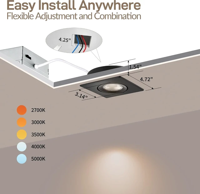 Alt view image 2 of 7 - KnLnny Ware Black Square Gimbal Recessed Spot Lights 4 Inch 6 Pack,dimmable