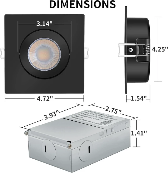 Alt view image 3 of 7 - KnLnny Ware Black Square Gimbal Recessed Spot Lights 4 Inch 6 Pack,dimmable