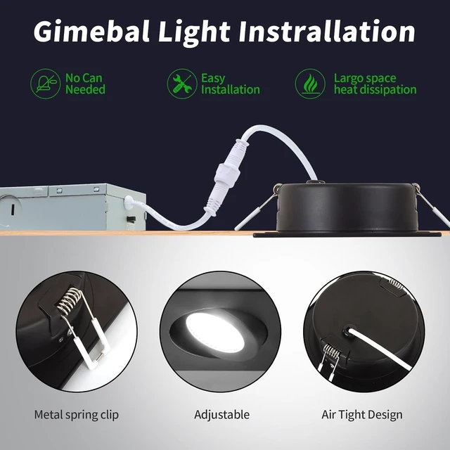 Alt view image 4 of 7 - KnLnny Ware Black Square Gimbal Recessed Spot Lights 4 Inch 6 Pack,dimmable