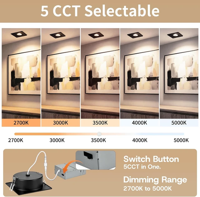 Alt view image 5 of 7 - KnLnny Ware Black Square Gimbal Recessed Spot Lights 4 Inch 6 Pack,dimmable