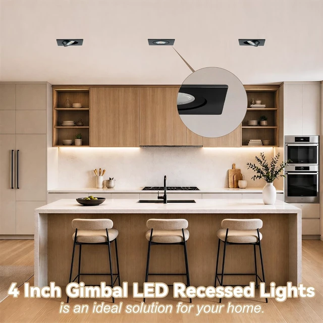 Alt view image 7 of 7 - KnLnny Ware Black Square Gimbal Recessed Spot Lights 4 Inch 6 Pack,dimmable