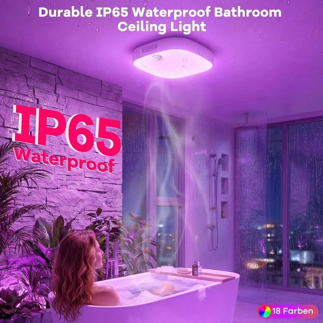 Alt view image 2 of 7 - Shower Light IP65 Waterproof, Motion Sensor Ceiling Light Rechargeable