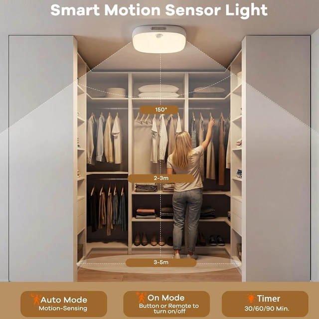 Alt view image 7 of 7 - Shower Light IP65 Waterproof, Motion Sensor Ceiling Light Rechargeable