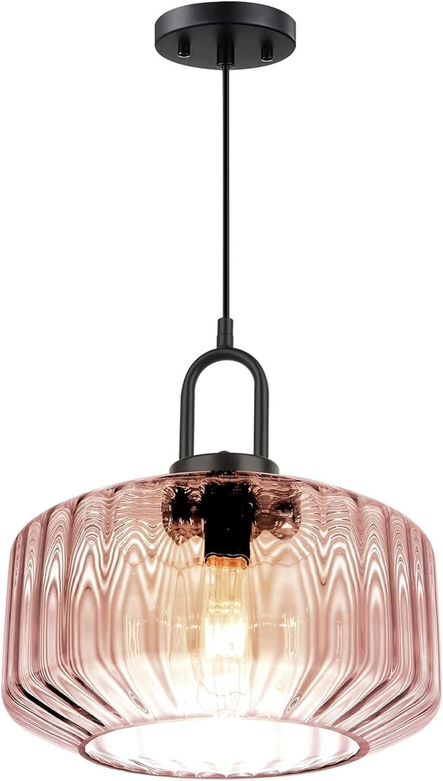 Main image of Pink Pendant Lights Fixture Mid Century Modern Pendant Lighting Large Glass Globe Shade Adjustable Cord Pendant Light Vintage Ceiling Hanging Lights for Dining Room Kitchen Island