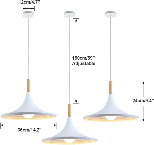 Alt view image 2 of 7 - KCO Lighting 3 Pack Farmhouse 14.2 White Cone Pendant Light Kitchen Island