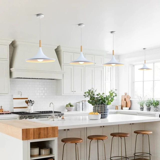 Alt view image 4 of 7 - KCO Lighting 3 Pack Farmhouse 14.2 White Cone Pendant Light Kitchen Island