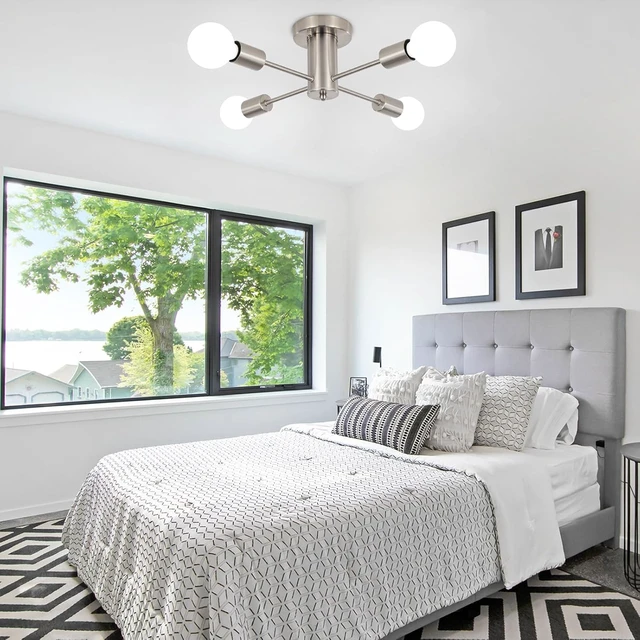 Alt view image 6 of 7 - Sputnik Chandelier 4 Lights Mid Century Brushed Nickel Light Fixture