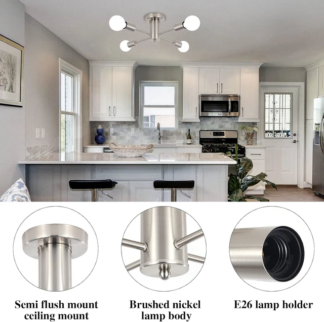 Alt view image 3 of 7 - Sputnik Chandelier 4 Lights Mid Century Brushed Nickel Light Fixture