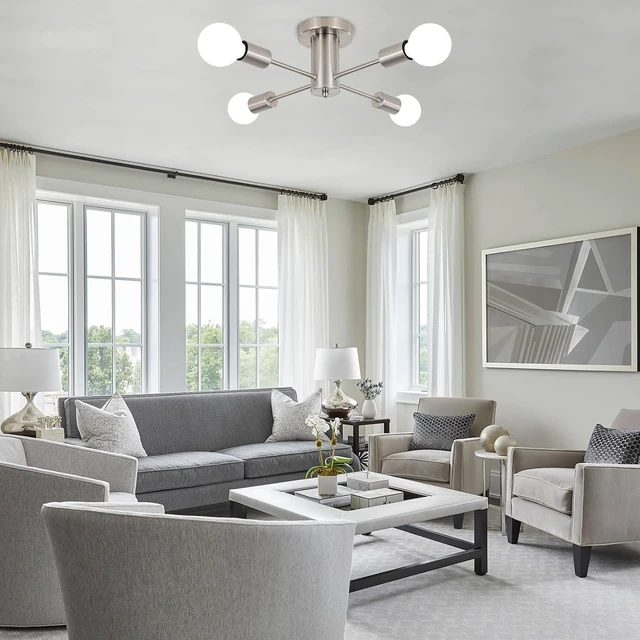 Alt view image 5 of 7 - Sputnik Chandelier 4 Lights Mid Century Brushed Nickel Light Fixture