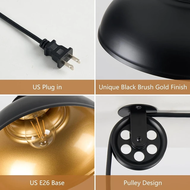 Alt view image 4 of 7 - Black Pendant Light Hanging Lamps for Living Room Plug in 15FT Dimmable Switch Adjustable Pulley Hanging Lights with Cord for Kitchen Bedroom 2 Pack
