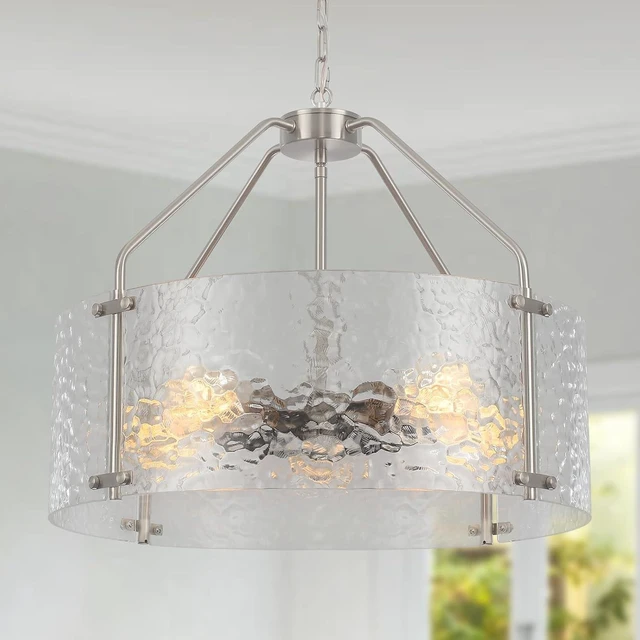Main image of Glass Drum Chandelier for Dining Room 20'' Brushed Nickel Living Room Light Fixture 5-Light Kitchen Chandeliers Over Table Bedroom Light Fixture for Dining Room Hallway Foyer Kitchen