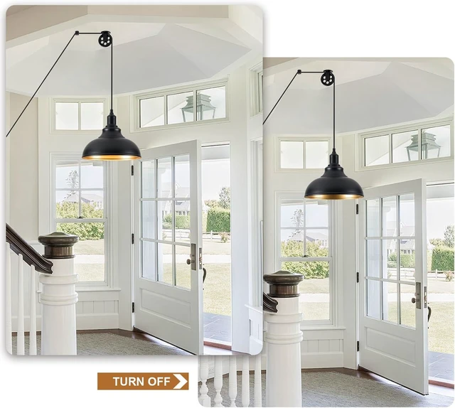 Alt view image 3 of 7 - Black Pendant Light Hanging Lamps for Living Room Plug in 15FT Dimmable Switch Adjustable Pulley Hanging Lights with Cord for Kitchen Bedroom 2 Pack