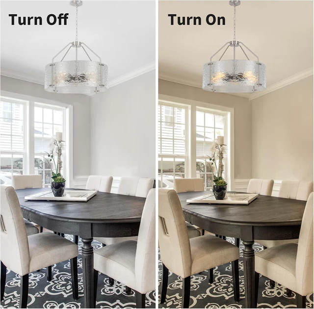 Alt view image 4 of 7 - Glass Drum Chandelier for Dining Room 20'' Brushed Nickel Living Room Light Fixture 5-Light Kitchen Chandeliers Over Table Bedroom Light Fixture for Dining Room Hallway Foyer Kitchen