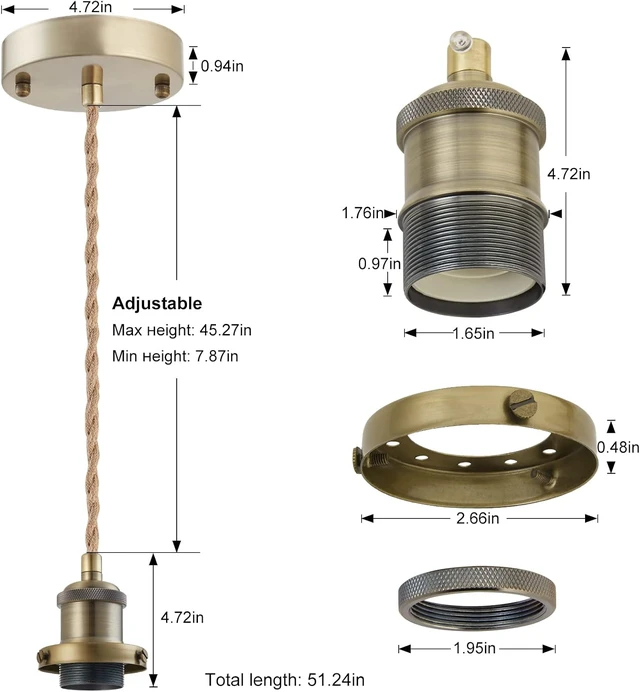 Alt view image 2 of 7 - Industrial Mini Pendant Light Kit, E26 Socket Pendant Hanging Light, Hemp Rope Vintage Hanging Pendant Light Cord, Adjustable Pendant Lights Ceiling Mount Kitchen Island Farmhouse