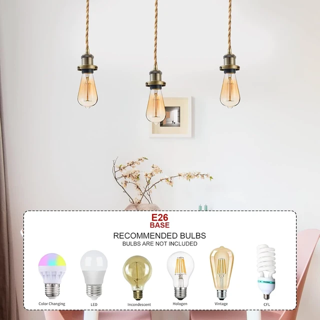 Alt view image 4 of 7 - Industrial Mini Pendant Light Kit, E26 Socket Pendant Hanging Light, Hemp Rope Vintage Hanging Pendant Light Cord, Adjustable Pendant Lights Ceiling Mount Kitchen Island Farmhouse