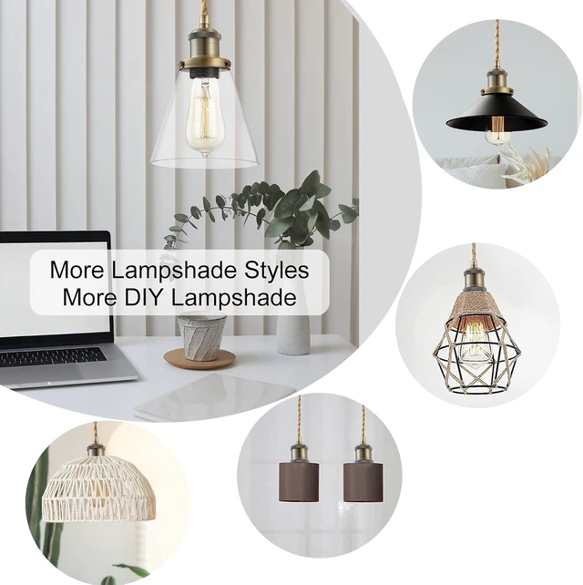 Alt view image 5 of 7 - Industrial Mini Pendant Light Kit, E26 Socket Pendant Hanging Light, Hemp Rope Vintage Hanging Pendant Light Cord, Adjustable Pendant Lights Ceiling Mount Kitchen Island Farmhouse
