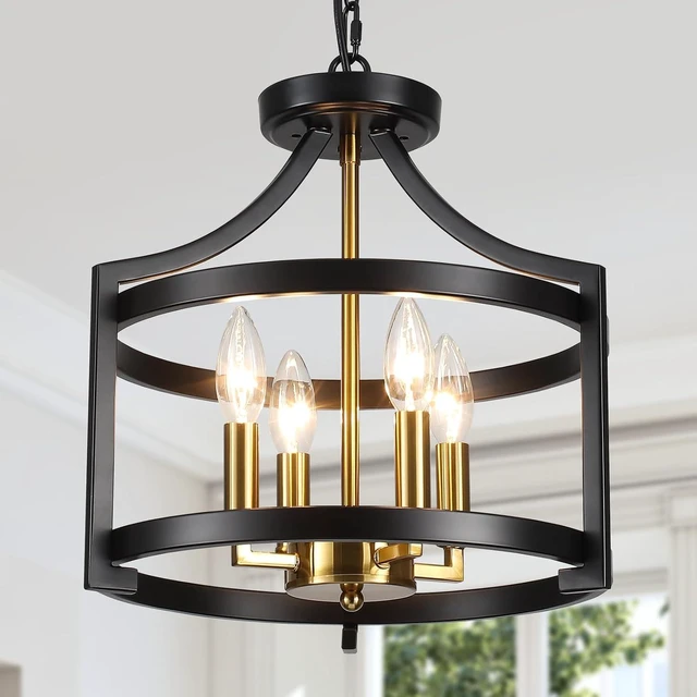 Main image of Farmhouse Dining Room Light Fixture 4 Lights Black and Gold Chandelier