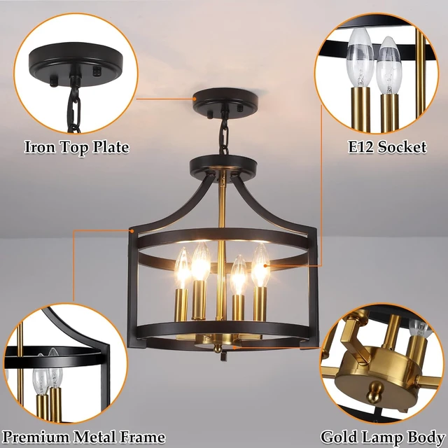 Alt view image 4 of 7 - Farmhouse Dining Room Light Fixture 4 Lights Black and Gold Chandelier
