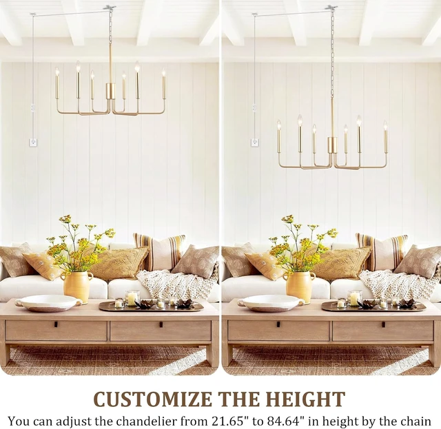 Alt view image 6 of 7 - 6 Lights Plug in ChandelierGold Pendant Light Hanging Light Fixture 29"
