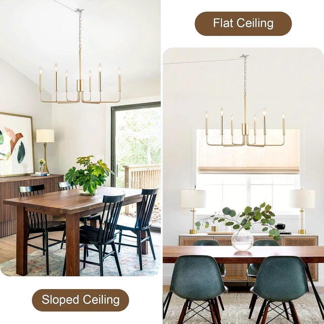 Alt view image 7 of 7 - 6 Lights Plug in ChandelierGold Pendant Light Hanging Light Fixture 29"