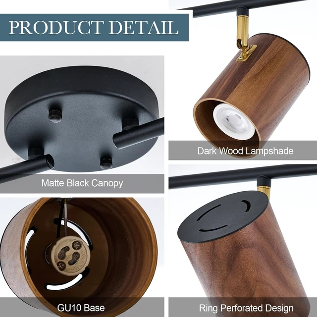 Alt view image 6 of 7 - BISAMIYA Modern 4-Light Track Lighting Kit, Matte Black & Dark Wood